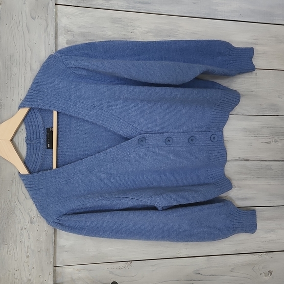 ASOS Design V-Neck Cardigan Puff Sleeve Blue UK 16 | US 12 NEW NWT - Picture 3 of 15